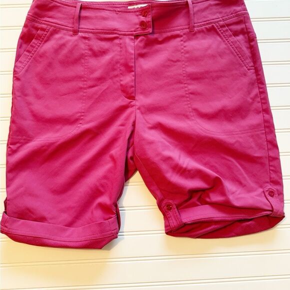 Izod Pink Bermuda Golf Shorts Size 14 Comfort Stretch Roll Tab UV Wicking - Picture 2 of 5